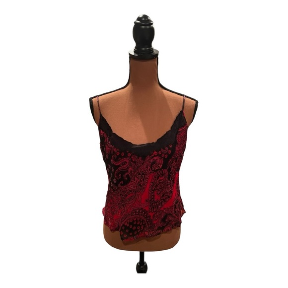 Vintage René Derhy Black & Red Cami with sequins & lace trim Size M  #B63 - Picture 1 of 6